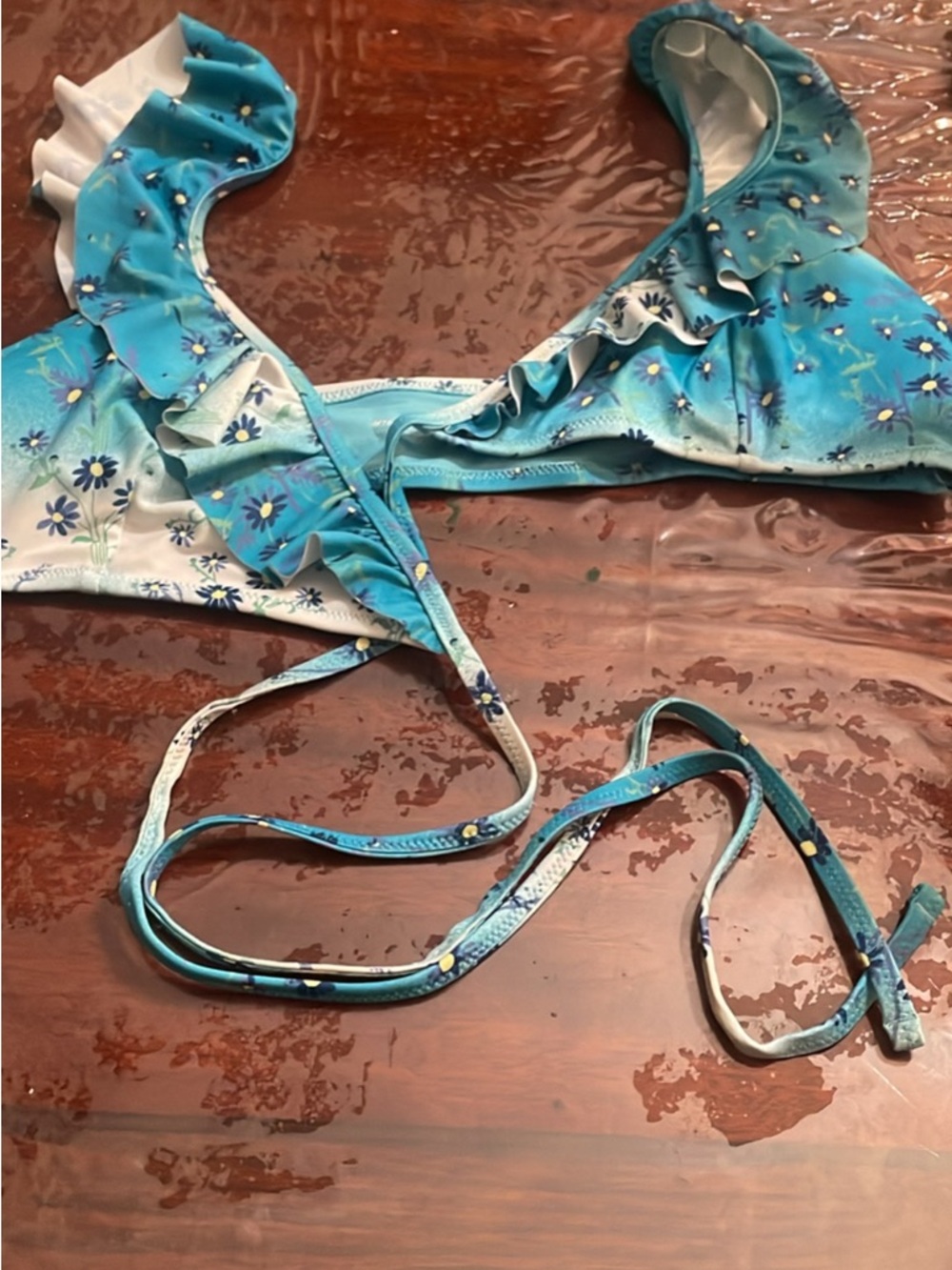 aerie Teal Floral Scoop Bikini Top